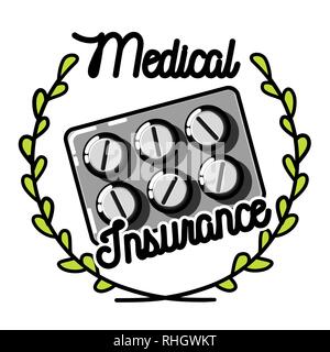 Color vintage medical insurance emblem, label, badge and design elements. Vector illustration, EPS 10 Stock Vector