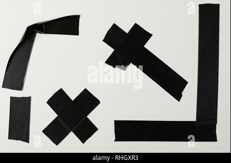Black tape pieces set isolated on white background Stock Photo