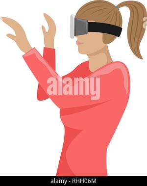 Girl with virtual reality glasses.  Modern technology. Flat vector illustration. Stock Vector