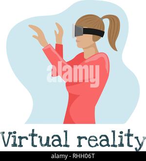 Girl with virtual reality glasses.  Modern technology. Flat vector illustration. Stock Vector