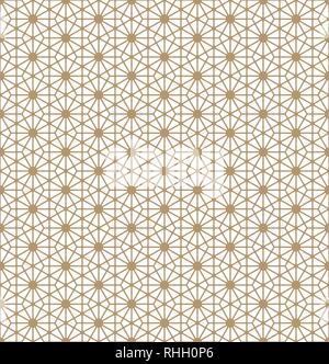 Seamless pattern based on Japanese ornament Kumiko.Golden color pattern.ROUNDED corners.Average thickness lines. Stock Vector