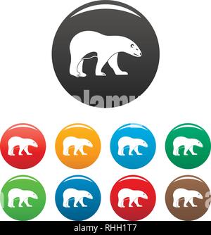 Walking polar bear icons set 9 color vector isolated on white for any design Stock Vector