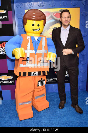 WESTWOOD, CA - FEBRUARY 02: Chris Pratt attends the Premiere Of Warner Bros. Pictures' 'The Lego Movie 2: The Second Part' at Regency Village Theatre  Stock Photo