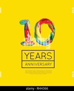 10th Anniversary, congratulation for company or person on yellow background. Vector Stock Vector