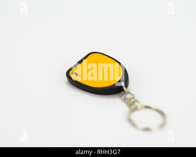 Close up view of electronic, authentication door key, isolated on white background. Stock Photo