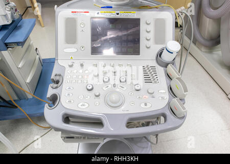 Control panel of the ultrasound machine in hospital. Stock Photo