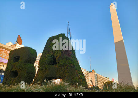 Vertical Garden BA and the Obelisco on the Plaza de la Republica Square, Buenos Aires, Argentina, South America Stock Photo