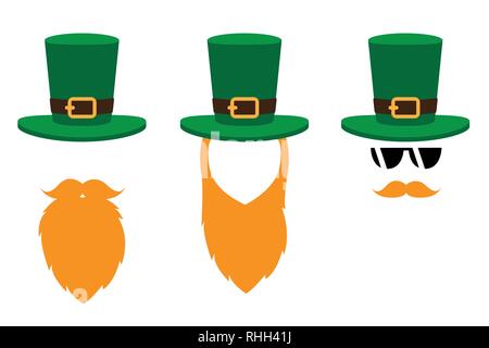 leprechaun character face with red beard and green hat set on white background vector illustration EPS10 Stock Vector