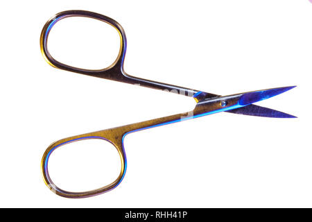 Manicure scissors isolated on a white background. Open nail scissors macro.Clipping path object Stock Photo