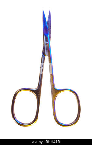 Manicure scissors isolated on a white background. Open nail scissors macro.Clipping path object Stock Photo
