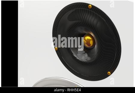 Two modern and luxury loudspeakers standing on the floor, 3d render models in high quality resolution. Stock Photo