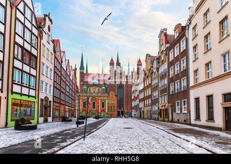Medieval street of Gdansk near the St Mary's Church, Poland, no people. Stock Photo