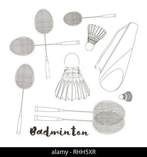 Badminton labels and icons set. Vector illustration, EPS 10 Stock Vector