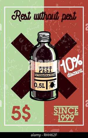 Pest control banner with exterminators of insects in chemical protective using repellents against cockroaches flat vector illustration Stock Vector
