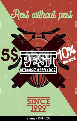 Pest control banner with exterminators of insects in chemical protective using repellents against cockroaches flat vector illustration Stock Vector