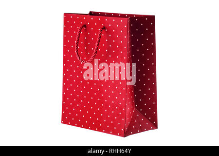 Red paper bag on white background. Stock Photo
