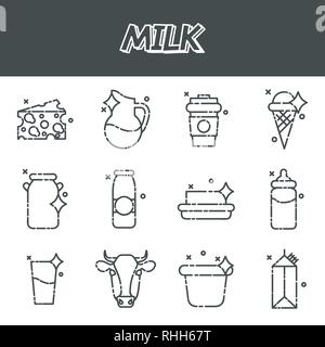 Milk flat icons set. Vector illustration, EPS 10 Stock Vector