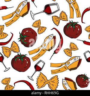 Seamless pattern of Italy with national italian food and other Stock Vector