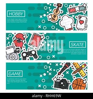 Hobby and handmade process horizontal banners. Vector illustration, EPS 10 Stock Vector