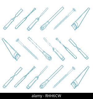Woodworking tools of antique joinery - Craft Woodwork Screwdriver Table Hamme, Carpenter. Stock Vector