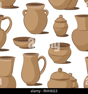 Rustic ceramic utensils pattern, colored vector images for design and illustration. Stock Vector