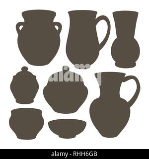 Rustic ceramic utensils, vector images for design and illustration. Stock Vector