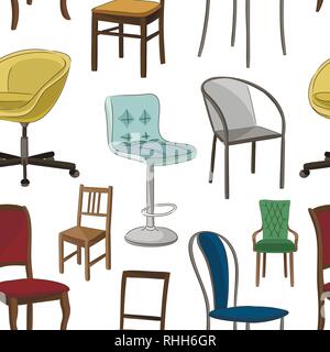 Set of armchairs and chairs and tables set pattern. Architecture interior design home and office furniture. Isolated on white, vector Stock Vector