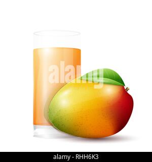 Mango and glass of juice. Fresh isolated on white background. Vector illustration, EPS 10 Stock Vector