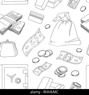 Hand drawn finance symbols set doodle pattern. Vector illustration, EPS 10 Stock Vector