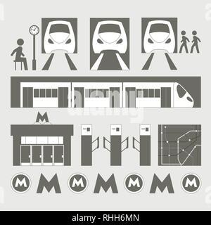 Metro underground symbols transportation concept set. Vector illustration, EPS 10 Stock Vector