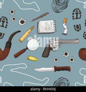 Vector detective crime icons set pattern. Vector illustration, EPS 10 Stock Vector