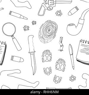 Vector detective crime icons set pattern. Vector illustration, EPS 10 Stock Vector