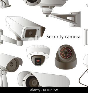Security camera set pattern. Vector Illustration isolated on white background Stock Vector