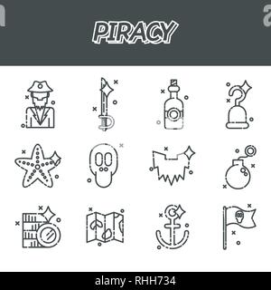 Piracy flat icons set. Vector illustration, EPS 10 Stock Vector