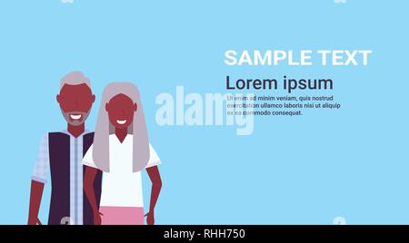 senior couple embracing together happy african american grandparents mature old man and woman in love male female characters portrait flat horizontal Stock Vector