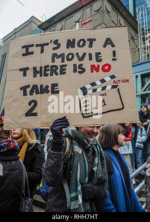 January 2019 - Brussels, Belgium: Young woman holding a handmade poster with slogan during a protest rally organised by the youth for climate movement Stock Photo