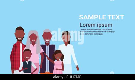 multi-generation family standing together african american grandparents parents and children gathering concept blue background characters portrait Stock Vector