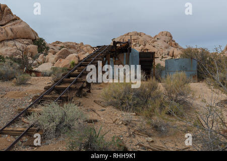 Old, abandoned washing station of a mine on the Wall Street Mill hiking trail in Joshua Tree National Park, California, USA Stock Photo