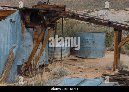 Old, abandoned washing station of a mine on the Wall Street Mill hiking trail in Joshua Tree National Park, California, USA Stock Photo