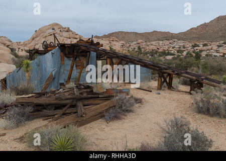 Old, abandoned washing station of a mine on the Wall Street Mill hiking trail in Joshua Tree National Park, California, USA Stock Photo
