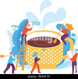 Coffee creating vector cobcept art with coffe cup and people Stock Vector