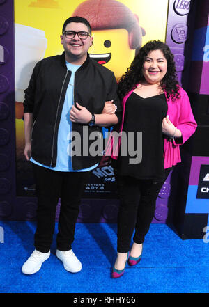 California, USA. 2nd Feb 2019.  Actor Rico Rodriguez and sister actress Raini Rodriguez attend the Premiere of Warner Bros. Pictures' 'The Lego Movie 2: The Second Part' on February 2, 2019 at Regency Village Theatre in Westwood, California. Photo by Barry King/Alamy Live News Stock Photo