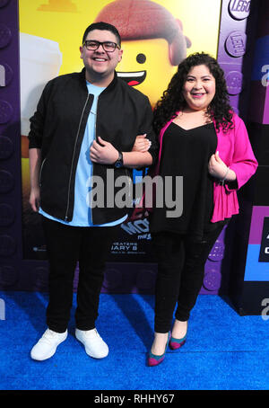 California, USA. 2nd Feb 2019.  Actor Rico Rodriguez and sister actress Raini Rodriguez attend the Premiere of Warner Bros. Pictures' 'The Lego Movie 2: The Second Part' on February 2, 2019 at Regency Village Theatre in Westwood, California. Photo by Barry King/Alamy Live News Stock Photo