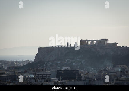 Athens, Greece. 2nd Feb 2019. A general view of Acropolis hill from Lycabettus hill view point. Credit: SOPA Images Limited/Alamy Live News Stock Photo