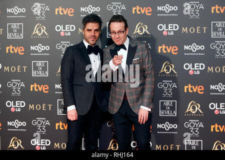 Sevilla, Spain. 2nd Feb 2019. Ernesto Sevilla and Joaquin Reyes attends Goya Cinema Awards 2019 at FIBES Conference and Exhibition Centre. Credit: SOPA Images Limited/Alamy Live News Stock Photo