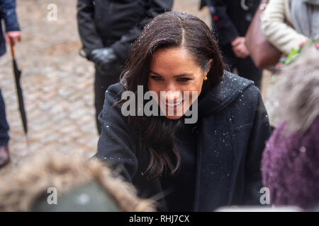 Bristol, UK. 1 February 2019. The Duke and Duchess of Sussex, Prince Harry and Meghan Markle visit Bristol for a day of engagements. Copyright: Benjamin Wareing Stock Photo