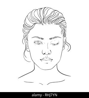 chart Makeup Artist Blank. Template. Vector illustration. illustration on a white background outline of the human female face for makeup. Stock Vector