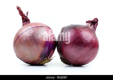Two ripe red onion isolated on a white background Stock Photo