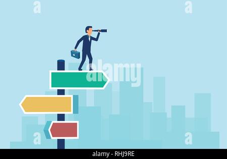 Business vision concept. Vector of a businessman choosing best strategy opportunity for company growth Stock Vector