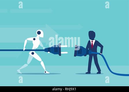 Business optimization using automation concept. Vector of a businessman cooperation with a robot Stock Vector